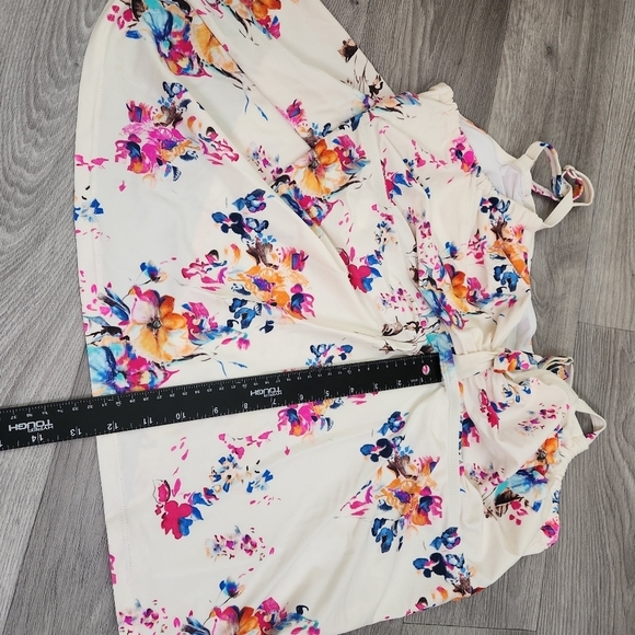 Meet Curve Cream Swim Top (only) 4XL Floral Underwire Bow‎ Tie Front Adjustable - Picture 7 of 10